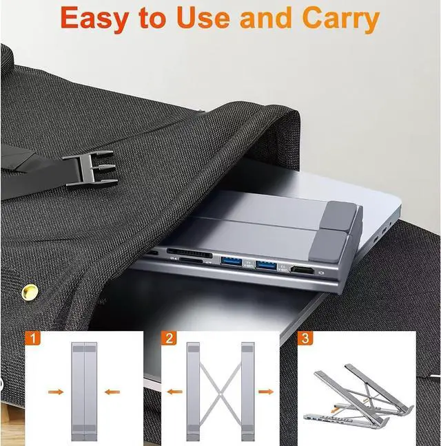 Alt view image 5 of 7 - Ergonomic 8-in-1 USB-C Laptop Stand with Docking Station, Adjustable Foldable Aluminum Riser, 4K HDMI, 100W PD, USB Ports for MacBook, Notebook (1, 8-in-1)