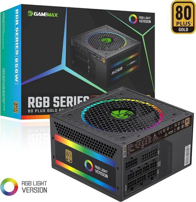 Alt view image 2 of 6 - GAMEMAX 850W 80 Plus Gold Power Supply, ATX 3.0 & PCIE 5.0 Ready, 100% Japanese Capacitors, Fully Modular, ARGB SYNC, RGB-850 Pro