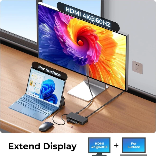 Alt view image 4 of 7 - Surface Docking Stations, 11-in-1 MS Surface Dock 4K@60HZ HDMI, Surface Travel Hub for Surface Pro 11/10/9/8/X/7/6/5/4/3, Surface Laptop 6/5/4/3/2/1, Laptop Go 3/2/1, Surface Book