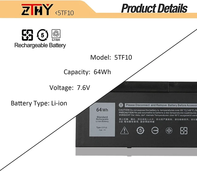 Alt view image 3 of 7 - ZTHY 5TF10 Laptop Battery Replacement for Dell Precision 7730 7740 P34E 7530 7540 P74F Series Notebook NYFJH RY3F9 0RY3F9 7M0T6 GHXKY 05TF10 P34E001 P34E002 P74F001 P74F002