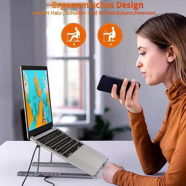 Alt view image 5 of 7 - 2026 New Laptop Stand & Docking Station, Port Multifunction Foldable Aluminum Docking Hub for Laptops Featuring Integrated Height and Cooling Fold, for & Home