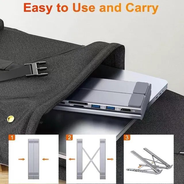 Alt view image 5 of 7 - Aluminum Foldable 7 Port Ergonomic Laptop Stand Docking Station Including Multiple Interfaces Height Design Type C Hub