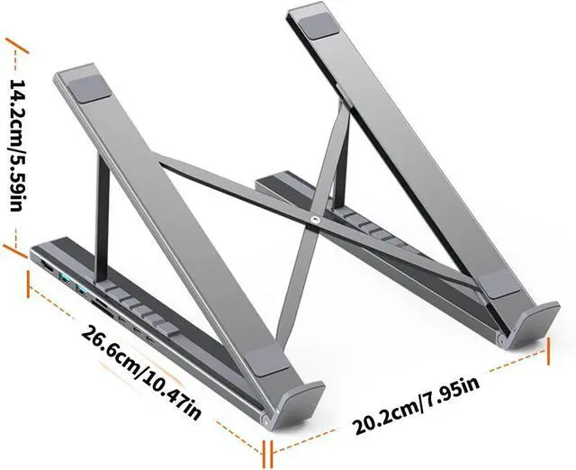 Alt view image 4 of 7 - 2026 New Laptop Stand & Docking Station, Port Multifunction Foldable Aluminum Docking Hub for Laptops Featuring Integrated Height and Cooling Fold, for & Home