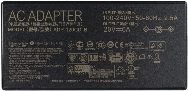 Alt view image 3 of 3 - 20V 6A 120W AC Charger Adapter Replacement for Asus 0A001-00860100 80320002W ADP-120CD B ADP-120CDB PA-1121-28 (6,0 × 3,7 mm)