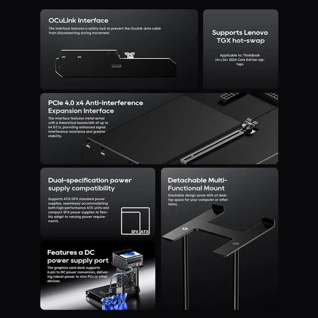 Alt view image 2 of 7 - PUSOKEI EGPU Dock, Oculink Interface Graphics Dock Station, PCIe 4.0 X4 64Gbps Oculink External GPU Enclosure, Support ATX/SFX Power Supply, for N VIDIA/A MD Graphics Card