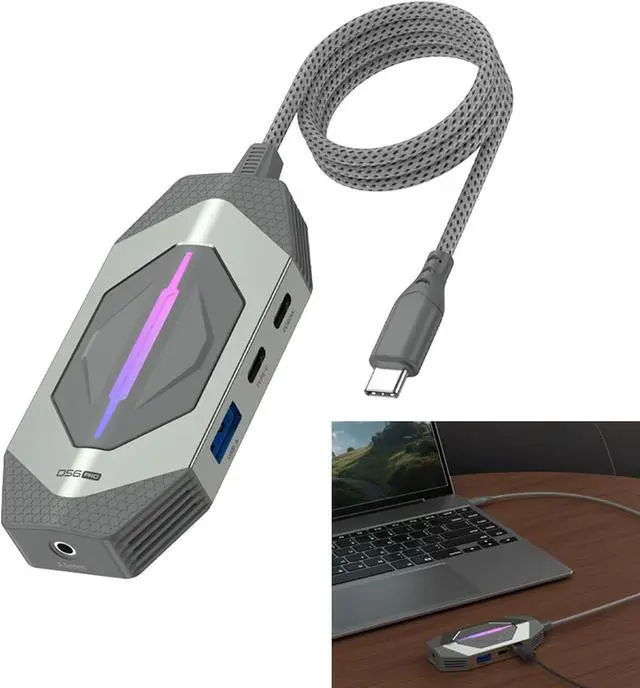 Alt view image 2 of 7 - USB C Adapter 6 in 1 Multifunction HDTV 3.5mm 3xUSB3.0 Data Transfer for Desktop Keyboard Accessories Multiport USB C Dock