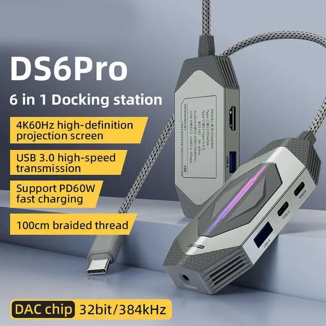 Alt view image 3 of 7 - USB C Docking Station to HDTV 4K 60HZ Output 3xUSB3.0 Slot 3.5mm Splitter Cable for Phone Laptop Accessories Multiport Adapter C Dock