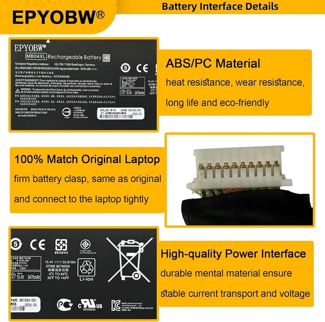 Alt view image 4 of 7 - MB04XL Laptop Battery 55.67Wh 15.4V Compatible with HP Envy X360 M6-aq000 Convertible PC Envy X360 15-aq000 15t-aq000 Convertible PC Series HSTNN-UB6X 843538-541 844204-850 TPN-W119 TPN-W120