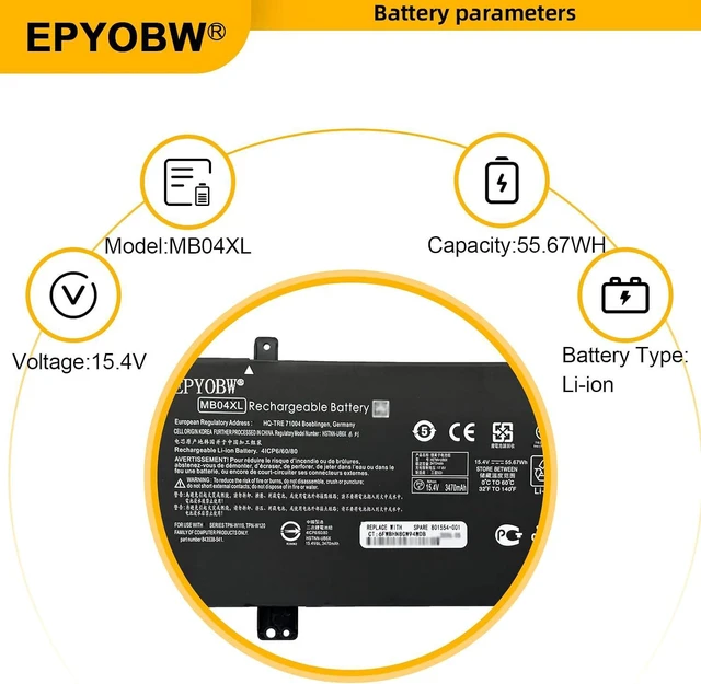 Alt view image 3 of 7 - MB04XL Laptop Battery 55.67Wh 15.4V Compatible with HP Envy X360 M6-aq000 Convertible PC Envy X360 15-aq000 15t-aq000 Convertible PC Series HSTNN-UB6X 843538-541 844204-850 TPN-W119 TPN-W120