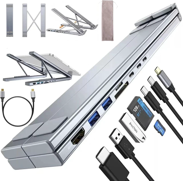 Main image of 8 in 1 USB C Laptop Stand with Docking Station, Foldable Laptop Docking Stand with 4K HDMI, 100W PD & 5 USB Ports, Portable Multiport Computer Riser Hub for 10-17" Mac and PC (1PC)