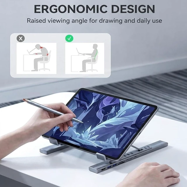 Alt view image 6 of 7 - 8 in 1 USB C Laptop Stand with Docking Station, Foldable Laptop Docking Stand with 4K HDMI, 100W PD & 5 USB Ports, Portable Multiport Computer Riser Hub for 10-17" Mac and PC (1PC)