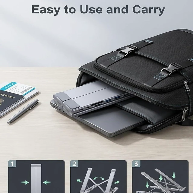 Alt view image 7 of 7 - 8 in 1 USB C Laptop Stand with Docking Station, Foldable Laptop Docking Stand with 4K HDMI, 100W PD & 5 USB Ports, Portable Multiport Computer Riser Hub for 10-17" Mac and PC (1PC)