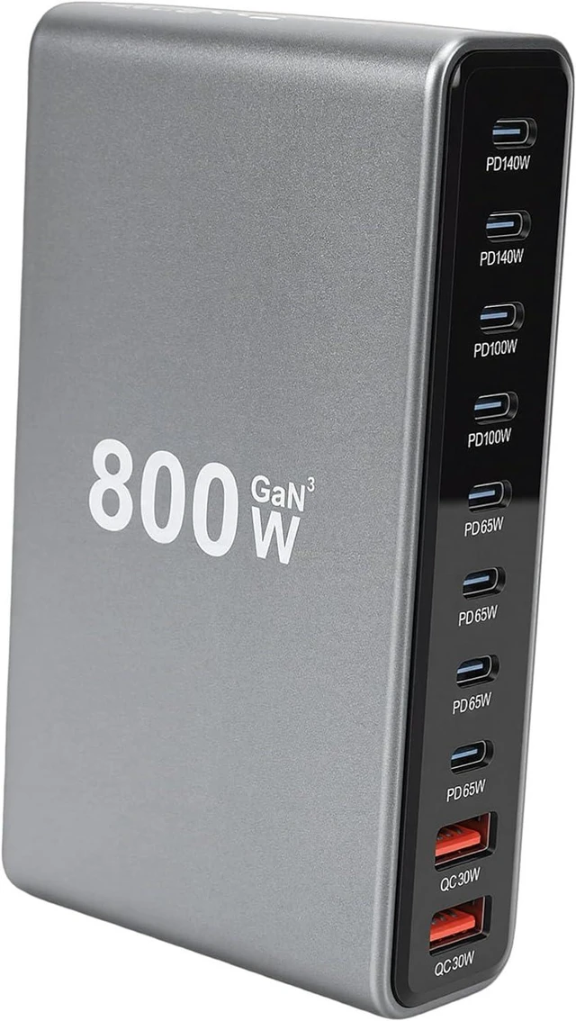 Main image of Diyeeni GaN, 800W 10 Ports USB C Charging Station with 2x140W PD3.1, 2x100W PD PPS, 4x65W, 2x30W QC, for iOS 16 15 14 Pro, Steam Deck (US Plug)