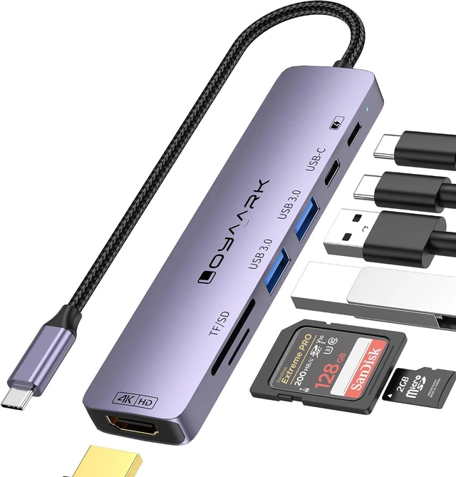 Main image of USB-C Hub Dock for MacBook/Laptops Supports 4K 60Hz HD Output, 100W PD Fast Charging, 2 USB 3.0 Ports, and 1 USB-C 3.0 Port with Dual SD/TF Card Reader Slots