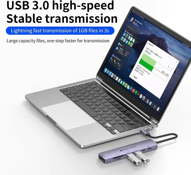 Alt view image 3 of 7 - USB-C Hub Dock for MacBook/Laptops Supports 4K 60Hz HD Output, 100W PD Fast Charging, 2 USB 3.0 Ports, and 1 USB-C 3.0 Port with Dual SD/TF Card Reader Slots
