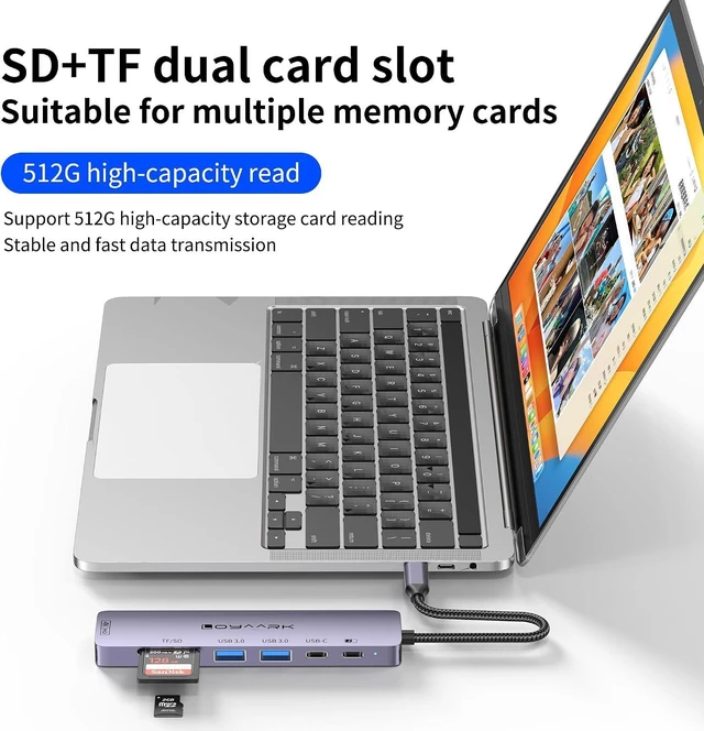 Alt view image 7 of 7 - USB-C Hub Dock for MacBook/Laptops Supports 4K 60Hz HD Output, 100W PD Fast Charging, 2 USB 3.0 Ports, and 1 USB-C 3.0 Port with Dual SD/TF Card Reader Slots