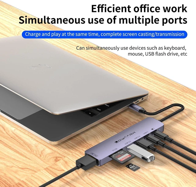 Alt view image 6 of 7 - USB-C Hub Dock for MacBook/Laptops Supports 4K 60Hz HD Output, 100W PD Fast Charging, 2 USB 3.0 Ports, and 1 USB-C 3.0 Port with Dual SD/TF Card Reader Slots