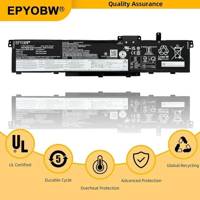 Alt view image 6 of 7 - L21M6P70 Laptop Battery 94Wh 8120mAh 11.52V Compatible with Lenovo ThinkPad P16 Gen 1 2 / ThinkPad P14s Gen 5 Series L21L6P70 L22M6P70 L22L6P70 SB10W51994 5B10W51893 SB11M89891