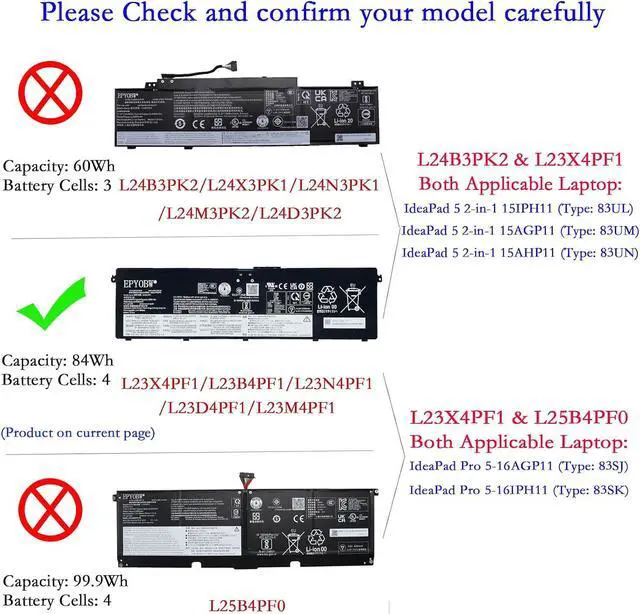 Alt view image 2 of 6 - L23X4PF1 Laptop Battery 84Wh L23B4PF1 L23N4PF1 L23D4PF1 L23M4PF1