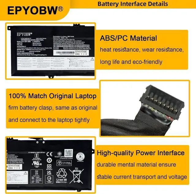 Alt view image 4 of 7 - L18M6PD2 Laptop Battery 48Wh Compatible with Lenovo ThinkPad X390 X395 X13 Series L18M6PD1 L18C6PD1 L18D6PD1 SB10T83167 5B10W13924 SB10K97656 SB10W51941 5B10W51842 SB10T83166 5B10W13923