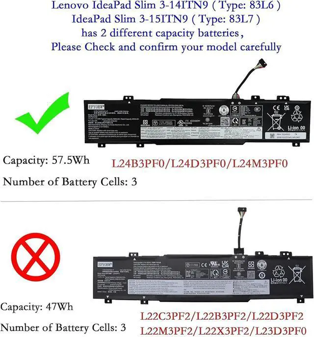 Alt view image 2 of 6 - L24D3PF0 Laptop Battery 57.5Wh 5085mAh 11.31V L24B3PF0 L24M3PF0