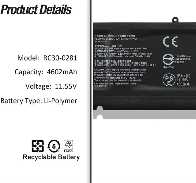 Alt view image 2 of 7 - 11.55V 53.1Wh/4602mAh RC30-0281Compatible for Blade Stealth 13 2018 2019 2020 RZ09-0281