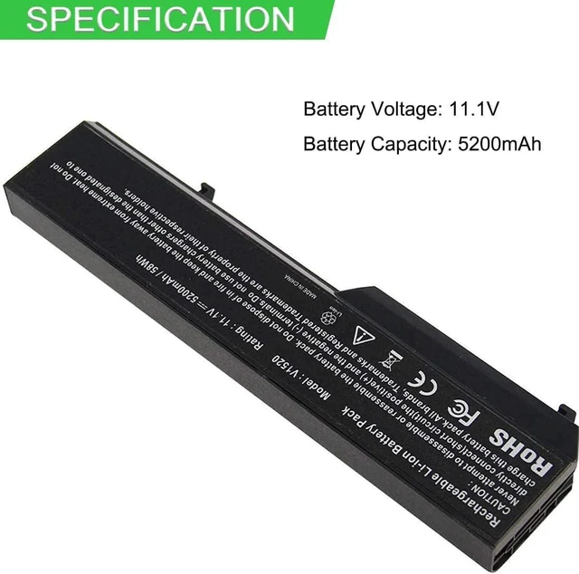 Alt view image 2 of 7 - 11.1V 5200mAh K738H Compatible for Dell 451-10655 N950C T112C T114C T116C U661H for Vostro 1310 1320 1510 1511 1520 2510