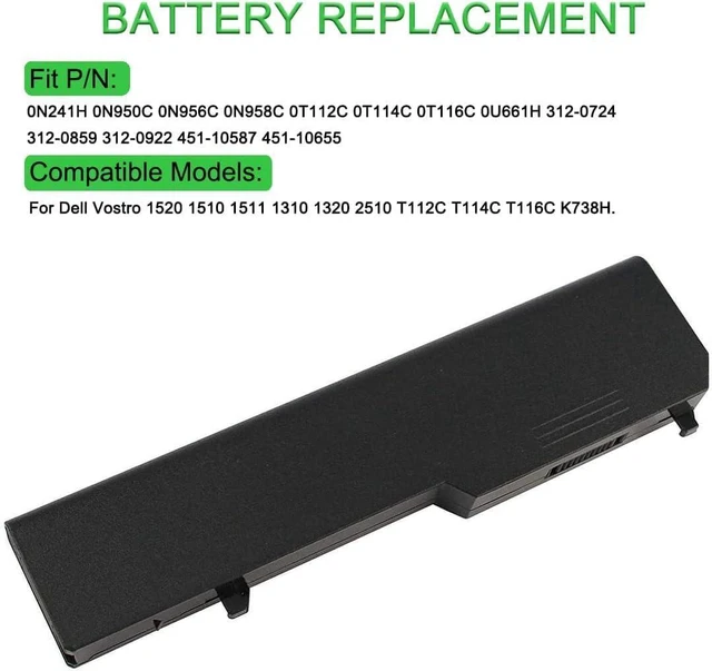 Alt view image 4 of 7 - 11.1V 5200mAh K738H Compatible for Dell 451-10655 N950C T112C T114C T116C U661H for Vostro 1310 1320 1510 1511 1520 2510