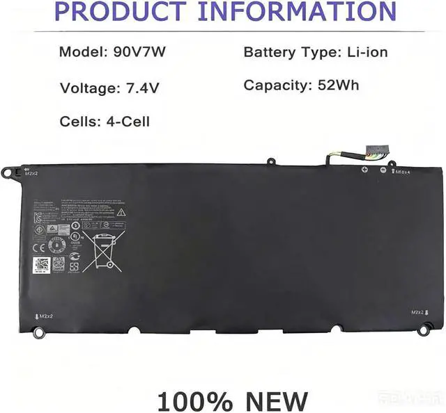 Alt view image 2 of 3 - 7.6V 56Wh 90V7W JD25G Compatible for Dell XPS 13-9343 13-9350 P54G P54G001 P54G002 13D 9343 13D-9343-1808T 13D-9343-350 13-9350-D1708 13-9350-D1608 Series