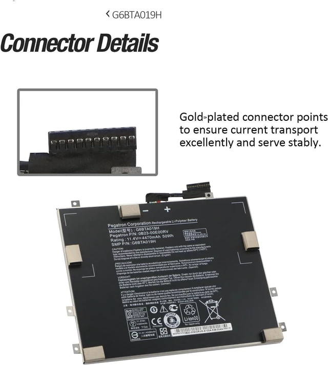 Alt view image 6 of 7 - 11.4V 50Wh G6BTA019H Compatible for Cintiq Companion 2 DTH-W1310 DTH-W1310L/K0 DTH-W1310P/K0 DTH-W1310T/K0 DTH-W1310H/K0 Mobile Computer Creative 0B23-00E00RV