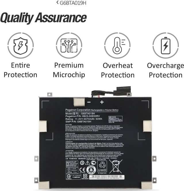Alt view image 5 of 7 - 11.4V 50Wh G6BTA019H Compatible for Cintiq Companion 2 DTH-W1310 DTH-W1310L/K0 DTH-W1310P/K0 DTH-W1310T/K0 DTH-W1310H/K0 Mobile Computer Creative 0B23-00E00RV