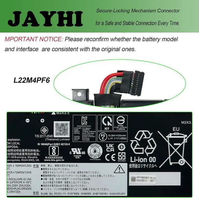 Alt view image 4 of 7 - JAYHI L22M4PF6 75Wh Laptop Battery SB11K40865 5B11K40866 L22C4PF6 15.56V