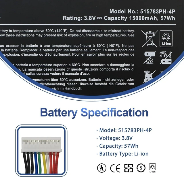 Alt view image 2 of 7 - 57Wh 515783PH-4P Compatible for AUTEL MaxiCOM MS919 MK908 MK908P MaxiSys Pro Elite Auro OtoSys IM600 Series 3.8V 15000mAh