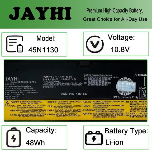 Alt view image 3 of 7 - JAYHI 45N1130 48Wh Laptop Battery 45N1728 45N1767 45N1777 45N1134 45N1734