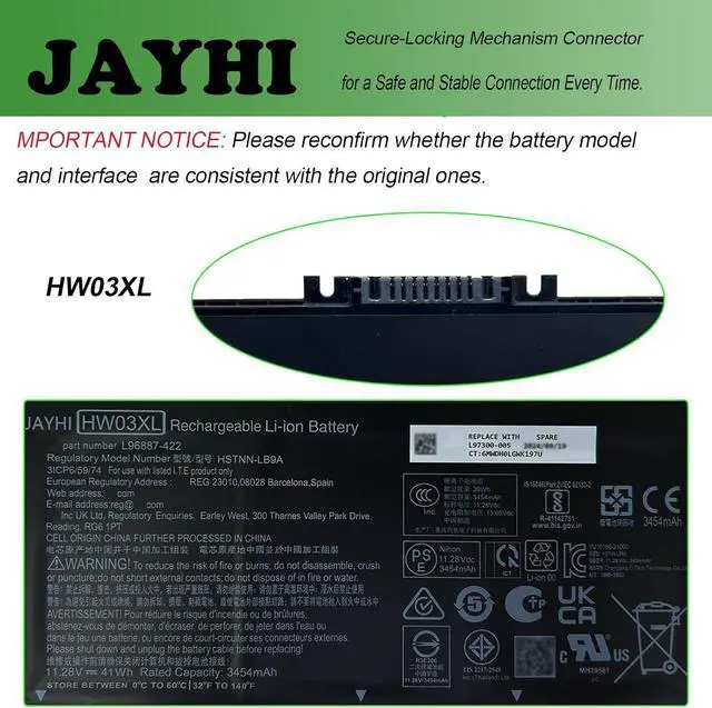 Alt view image 4 of 7 - JAYHI HW03XL 41.04Wh Laptop Battery HWO3XL HW03041XL HSTNN-OB2A 11.34V
