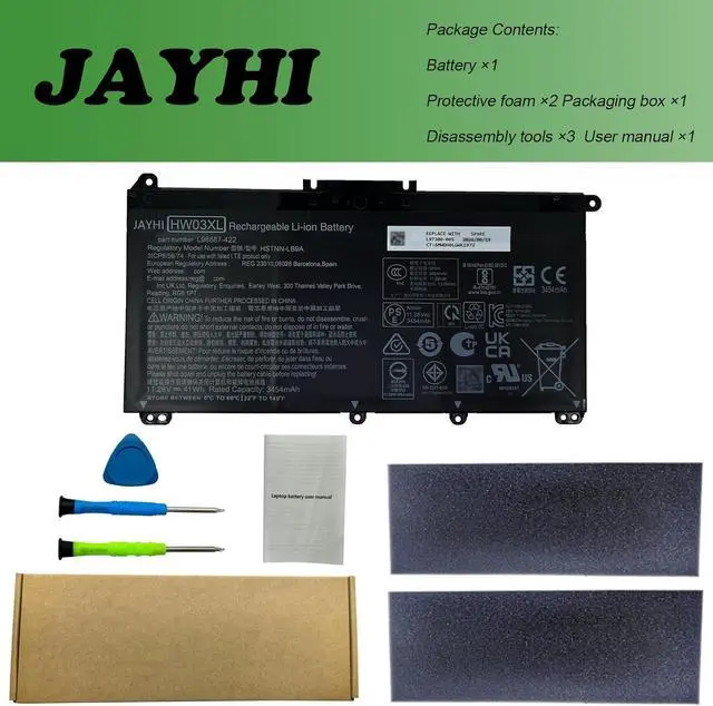 Alt view image 7 of 7 - JAYHI HW03XL 41.04Wh Laptop Battery HWO3XL HW03041XL HSTNN-OB2A 11.34V