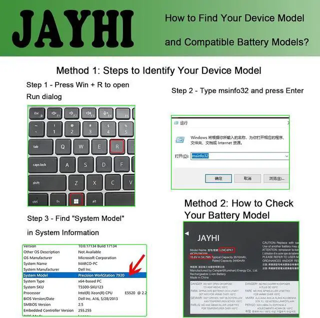 Alt view image 3 of 7 - JAYHI L24C4PK1 54.7Wh 3440mAh Laptop Battery L24M4PK4 L24D4PK4 15.6V 4-Cell