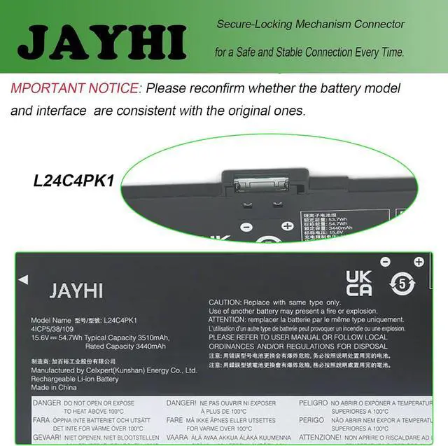 Alt view image 5 of 7 - JAYHI L24C4PK1 54.7Wh 3440mAh Laptop Battery L24M4PK4 L24D4PK4 15.6V 4-Cell