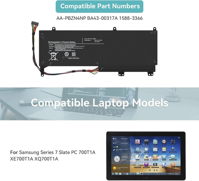 Alt view image 2 of 7 - 40Wh AA-PBZN4NP Compatible for Sam-sung Series 7 Slate PC 700T1A XE700T1A XQ700T1A XE700T1A-A01DE XE700T1A-A02DE XE700T1A-A02FR