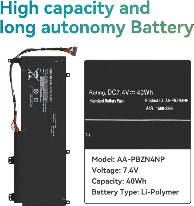 Alt view image 3 of 7 - 40Wh AA-PBZN4NP Compatible for Sam-sung Series 7 Slate PC 700T1A XE700T1A XQ700T1A XE700T1A-A01DE XE700T1A-A02DE XE700T1A-A02FR