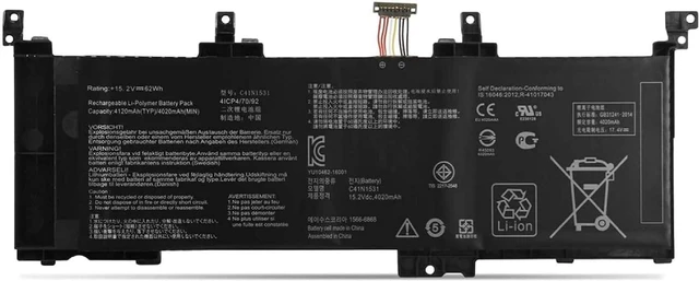 Main image of 15.2V 62Wh/4020mAh C41N1531 0B200-01940100 Compatible for ROG Strix GL502VY GL502VY-1A GL502VY-DS71 DS74 GL502VS GL502VS-1A GL502VS-1E