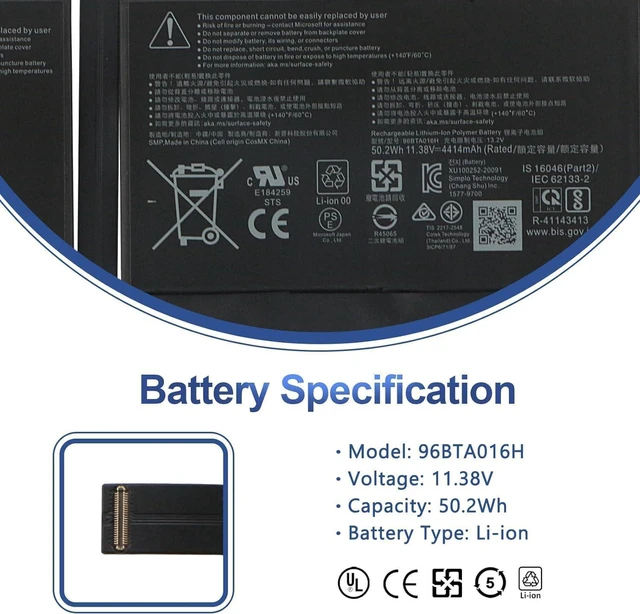 Alt view image 2 of 7 - DYNC01 96BTA016H 96BTA015H Compatible for Microsoft Surface Pro 8 1983 1982 Series (11.38V 50.2Wh)