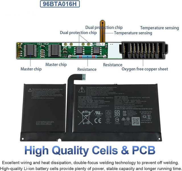 Alt view image 3 of 7 - DYNC01 96BTA016H 96BTA015H Compatible for Microsoft Surface Pro 8 1983 1982 Series (11.38V 50.2Wh)