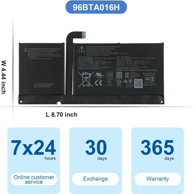Alt view image 7 of 7 - DYNC01 96BTA016H 96BTA015H Compatible for Microsoft Surface Pro 8 1983 1982 Series (11.38V 50.2Wh)
