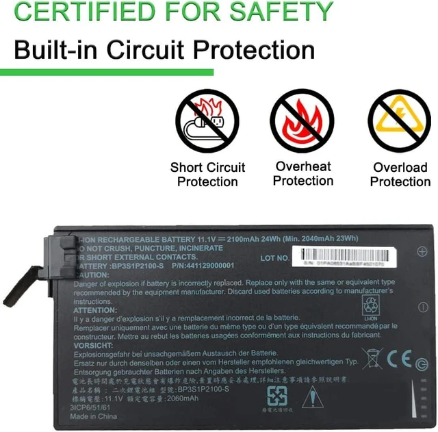 Alt view image 6 of 7 - 11.1V 2100mAh 24Wh BP3S1P2100-S Compatible for Getac V110 Tablet BP3S1P2100 441129000001 3ICP6/51/61 Series