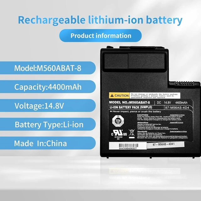 Alt view image 2 of 7 - 87-M56AS-4D4 M560ABAT-8 Compatible with CLEVO M570TU M560(14.8V 4400mAh)