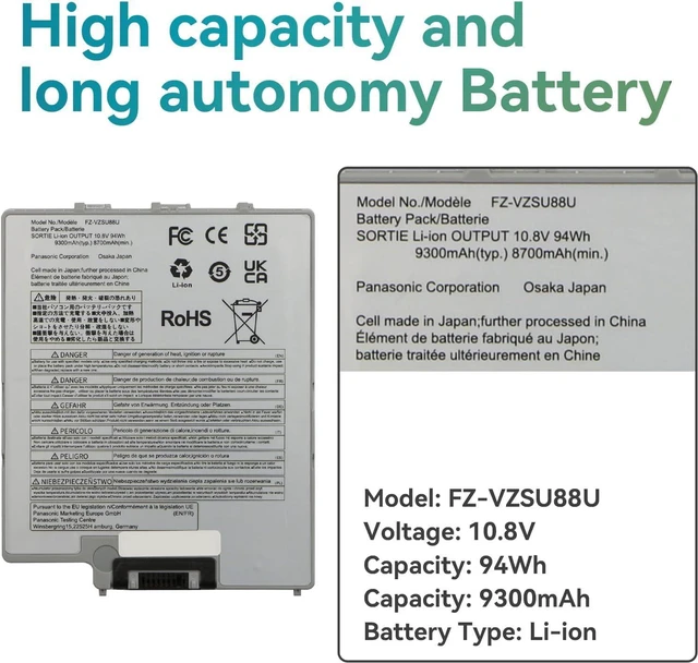 Alt view image 2 of 7 - 94Wh FZ-VZSU88U FZ-VZSU84U Batería de Repuesto para computadora portátil Compatible for Pana-Sonic Toughpad FZ-G1 MK1 MK2 MK3 MK4 MK5 10.1-inch FZ-VZSU84R FZ-VZSU84A2U FZ-VZSU84A2K