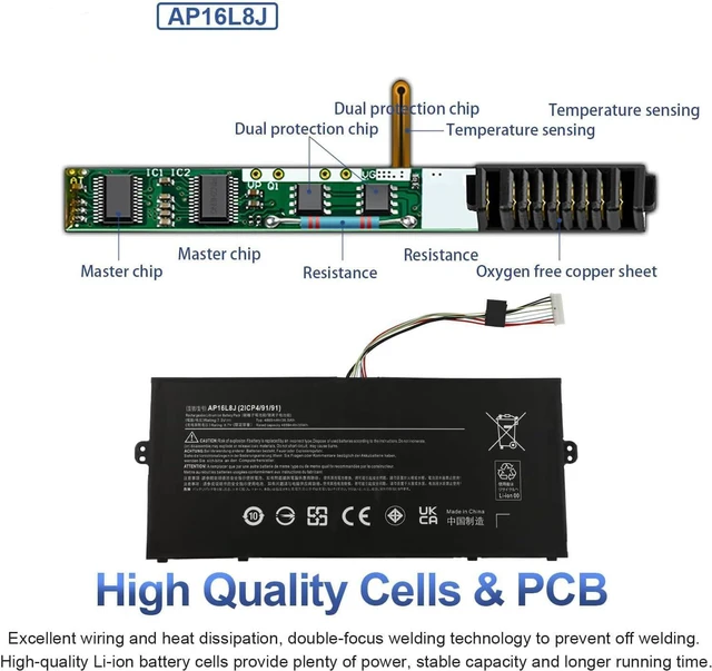 Alt view image 3 of 7 - AP16L8J KT0020G010 2ICP4/91/91 Compatible with Acer Chromebook Spin 311 CP311-3H CP311-3H-K2RJ CP311-2H-C679 Series 11.4V 7.5Wh 4865mAh