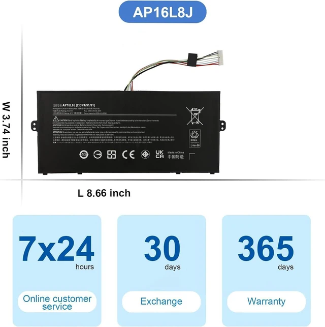 Alt view image 7 of 7 - AP16L8J KT0020G010 2ICP4/91/91 Compatible with Acer Chromebook Spin 311 CP311-3H CP311-3H-K2RJ CP311-2H-C679 Series 11.4V 7.5Wh 4865mAh