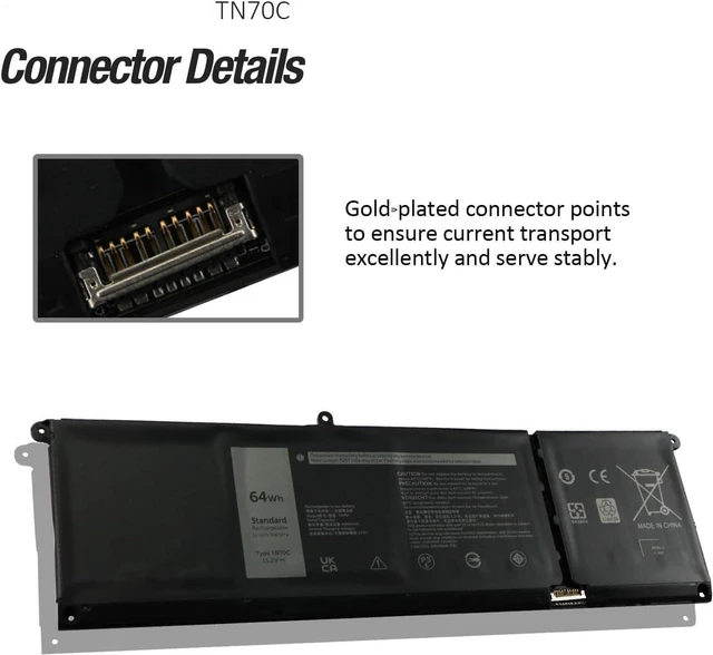 Alt view image 5 of 7 - 64Wh TN70C Batería de Repuesto para computadora portátil Compatible for Dell Latitude 3320 3330 3420 3430 3520 3530 3445 5430 Chromebook Inspiron 14 Plus 7420 7430 7440 3510 3511 3515 3521